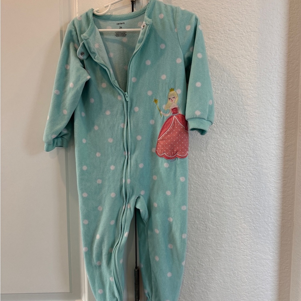 Carter's Aqua Polka Dot Princess Footie Fleece